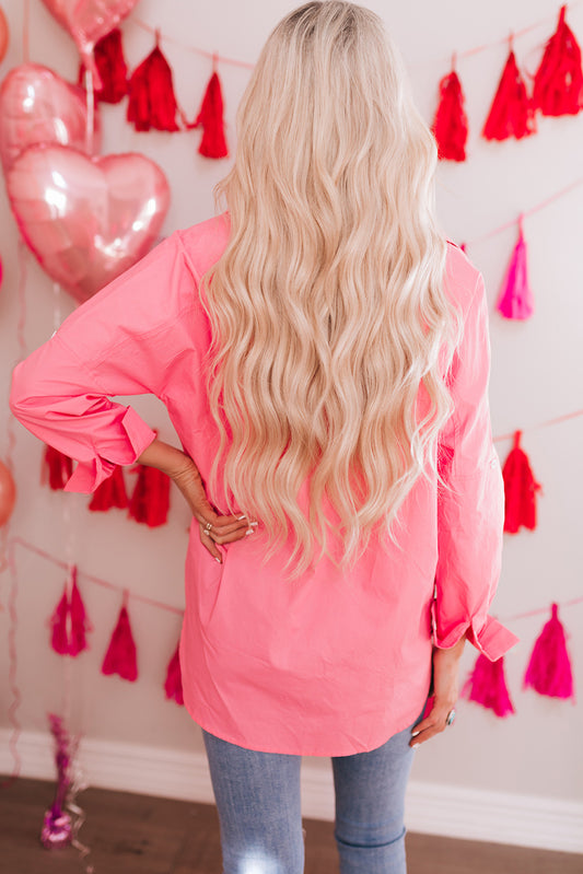 Double Take Buttoned Lapel Collar Dropped Shoulder Long Shirt