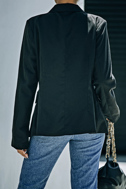 Double Take Double-Breasted Padded Shoulder Blazer